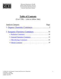 Environmental Laboratory Container and Preservative Manual