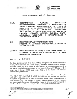 Circular: Directrices para el control de la fiebre amarilla