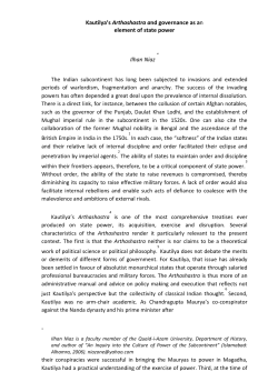 Kautilya`s Arthashastra and governance as an element of state