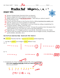 Math Practice Test Integers KEY - Mrs. LL Taylor`s Teaching Website