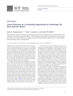 Green Chemistry as a Leadership Opportunity for Toxicology: We