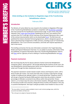 Clinks briefing on the Invitation to Negotiate stage of the