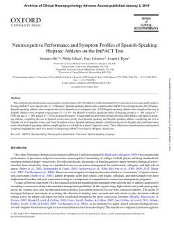 Neurocognitive Performance and Symptom Profiles of Spanish
