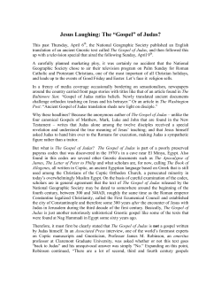 April 16, 2006 Jesus Laughing: The "Gospel" of Judas