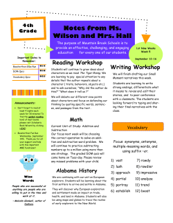 Reading Workshop Notes from Ms. Wilson and Mrs. Hall