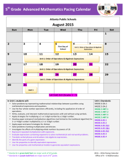 5th Grade Advanced Math Pacing Calendar