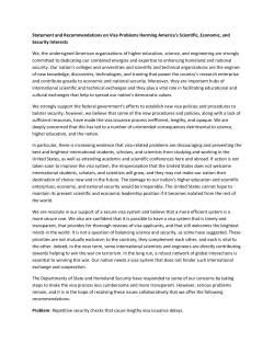 Statement and Recommendations on Visa Problems Harming