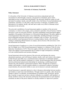 1 SEXUAL HARASSMENT POLICY University of Arkansas