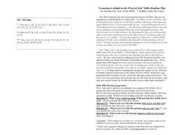 &ldquo;Learning to delight in the Word of God&rdquo; Bible Reading Plan An
