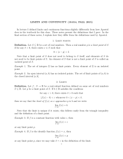 LIMITS AND CONTINUITY (18.014, FALL 2015) In lecture I defined