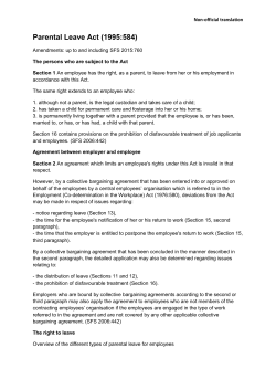 1995:584 Parental Leave Act (F&ouml;r&auml;ldraledighetslagen)