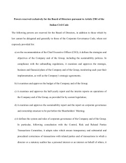 Powers reserved exclusively for the Board of Directors