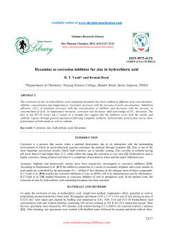 Hexamine as corrosion inhibitor for zinc in hydrochloric acid