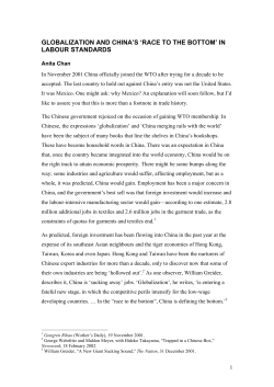 Globalization and China`s `Race to the Bottom` in Labour Standards