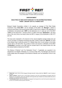 Issue Price Of New Units Pursuant To The Distribution Period From