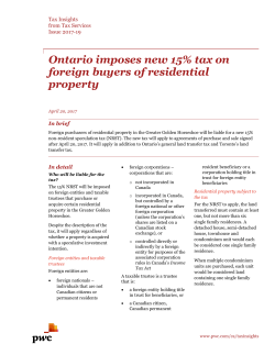 Tax Insights: Ontario imposes new 15% tax on foreign buyers