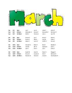 Sat 3/1 5pm Joe S Joe Q Juliet P Anika P Sun 3/2 8