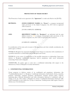 PROTECTION OF TRADE SECRET This Protection of