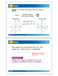 Slope Slope The slope of a horizontal line is 0. The slope of a