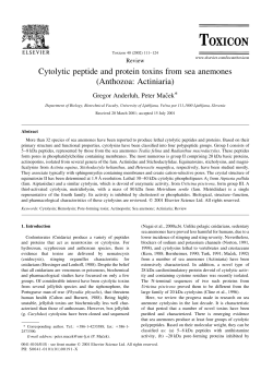 Cytolytic peptide and protein toxins from sea anemones (Anthozoa