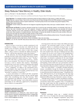 Sleep Reduces False Memory in Healthy Older Adults