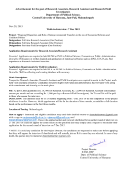 Advertisement for the post of Research Associate, Research