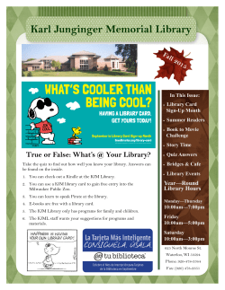 Newsletter Fall 2015 - Karl Junginger Memorial Library