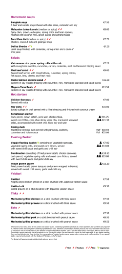 Homemade soups Salads Hot starters Floating Basket Yakitori Tikka