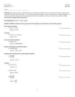 Test 1 Review Fall 2010 Sections R.1