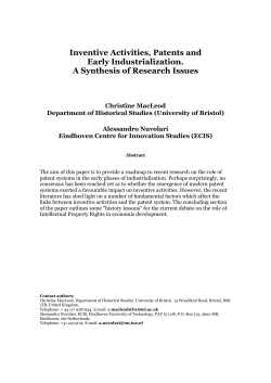 Inventive Activities, Patents and Early Industrialization. A