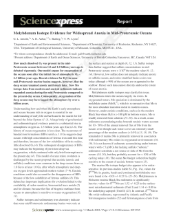 Molybdenum Isotope Evidence for Widespread Anoxia in Mid