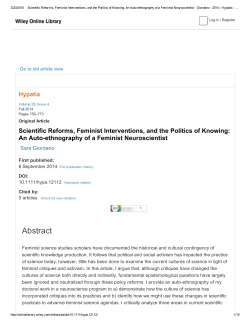 Scientific Reforms, Feminist Interventions, and the Politics of