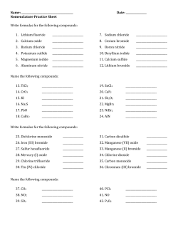 Nomenclature Practice Sheet Write formulas for the follow
