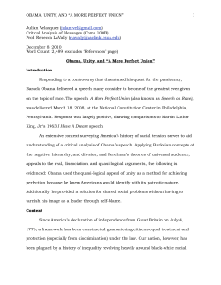 Obama, Unity, and &ldquo;A More Perfect Union&rdquo;