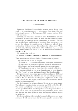 THE LANGUAGE OF LINEAR ALGEBRA To express the ideas of