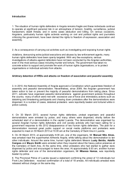 Introduction 1. The situation of human rights defenders in Angola