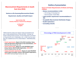 Macronutrient Requirements in South East Asia (SEA) Outline of