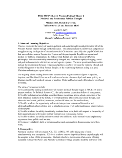 POLI 334/ PHIL 344: Western Political Theory 2 Medieval and