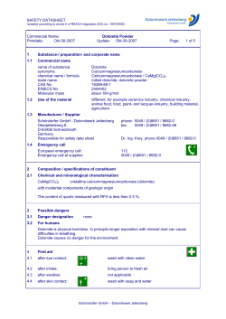 SAFETY DATASHEET Commercial Name: Dolomite Powder