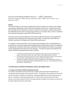 COLLECTION DEVELOPMENT POLICY &ndash; CPCC L IBRARIES