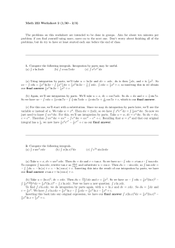 Math 222 Worksheet 2 (1/30 - 2/3) The problems on this worksheet