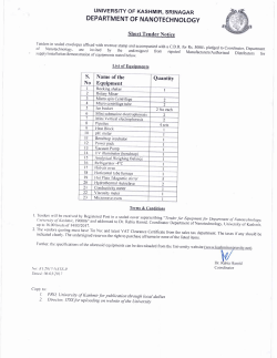 Tender Notice from Deptt of Nanotechnology for the Supply of