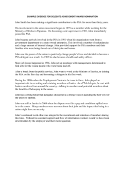 John Smith has been making a significant contribution to the PSA for