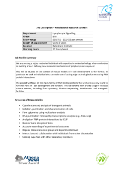 Job Description &ndash; Postdoctoral Research Scientist Department