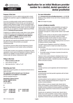 Application for an initial Medicare provider number for a dentist