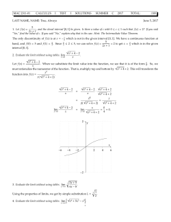 MAC 2311-01 CALCULUS I TEST I SOLUTIONS SPRING 2017