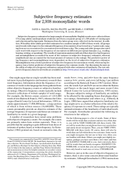Subjective frequency estimates for 2,938 monosyllabic words