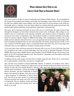 Read My Bio - Cherry Creek Presbyterian Church