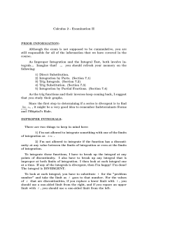 Calculus 2 - Examination II PRIOR INFORMATION: Although the