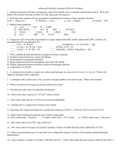 Advanced Chemistry Semester II Review Problems 1. Aqueous